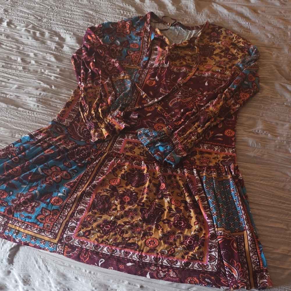 Zara Burgundy and Teal Long Tunic Dress